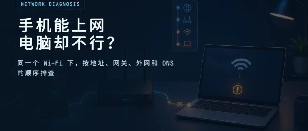手机能上网，电脑显示已连接却打不开网页：用4组测试定位到IP、DNS还是代理