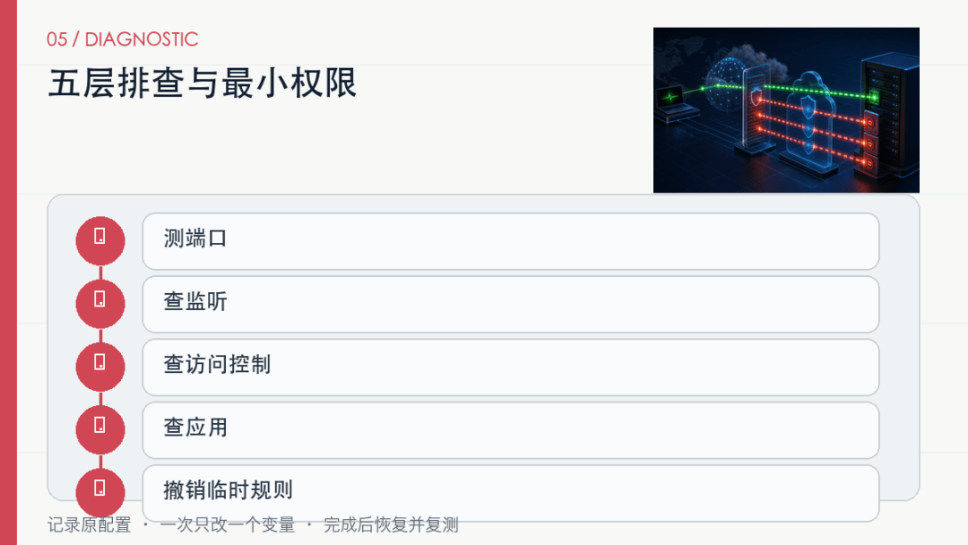 能ping通服务器，为什么80、443、22端口还是不通？按5层查